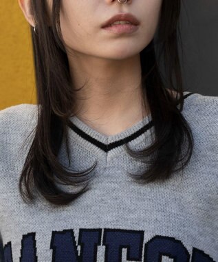 WEGO VネックグラフィックニットBIGプルオーバー 杢グレー