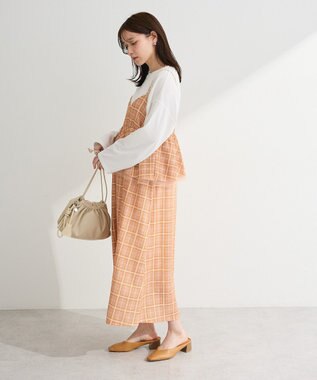 Green Parks ペプラムチェックキャミワンピース Orange