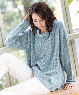 Tiaclasse 【洗える】大人可愛いワッフルニットトップス ミント