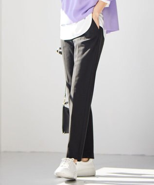 自由区 L 【撥水加工・洗える】TRギャバ裏起毛テーパード パンツ ブラック系