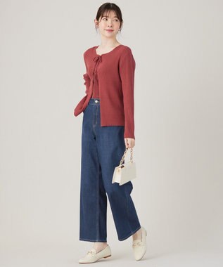 ANY SIS 【2SET】リボンカーデツイン ニット アンティークピンク