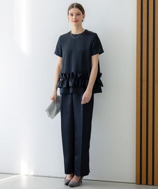 23区 【APPLAUDIR】クリアダブルサテン ワイドシルエットパンツ ネイビー系