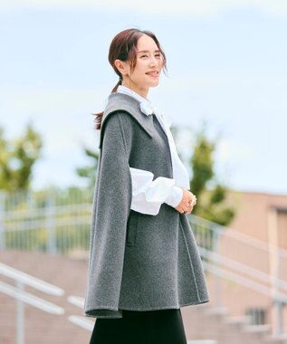 #Newans セーラーカラーダブルフェイスケープコート グレー