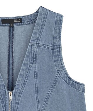 Green Parks ・ＳＵＧＡＲ　ＳＰＯＯＮ　Ｗ－ＺＩＰデニムミニワンピ Indigo