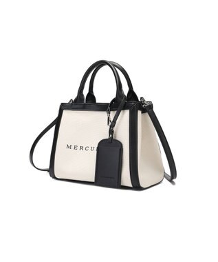 style code 【MERCURYDUO/マーキュリーデュオ】カードケース付 軽量キャンバスロゴ 2WAYトートバッグ アイボリーブラック
