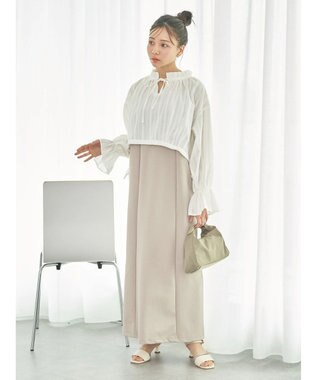 earth music&ecology ＳＥＴ２点ドビーショートブラウス＋キャミワンピース Beige