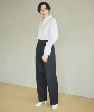 #Newans 【アイロンいらず】尖り襟ギャザースリーブブラウス ホワイト