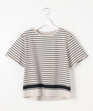 J.PRESS LADIES S 【洗える】パネルボーダー Tシャツ ベージュ×ブラック系