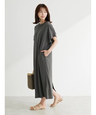 Green Parks 接触冷感　袖切替えカットワンピース Gray