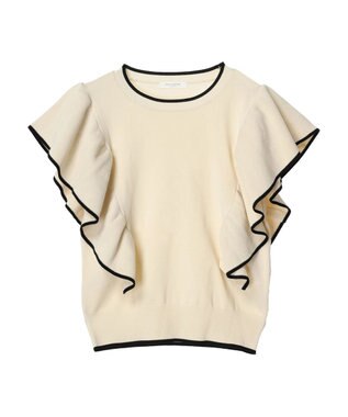 Green Parks 配色フリルニットプルオーバー Off White