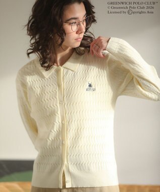 Green Parks GREENWICH POLO CLUB(TM)ケーブル襟付ニットカーディガン Ecru