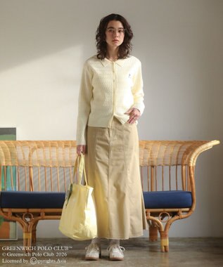 Green Parks GREENWICH POLO CLUB(TM)ケーブル襟付ニットカーディガン Ecru