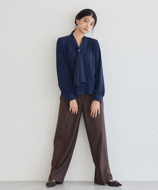 YECCA VECCA スカーフリング付きボウタイブラウス Navy