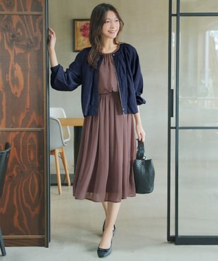 Tiaclasse L 麻調襟ギャザーシアーブルゾン ネイビー