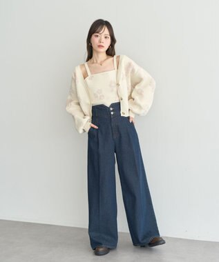 earth music&ecology SET2点フラワージャガードカーデ+ビスチェ Ivory