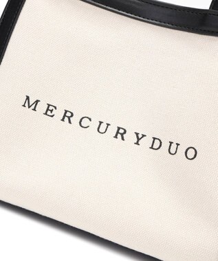 style code 【MERCURYDUO/マーキュリーデュオ】カードケース付 軽量キャンバスロゴ 2WAYトートバッグ アイボリーブラック