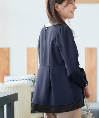 Tiaclasse L 【洗える】レイヤードヘムペプラムブラウス ネイビー