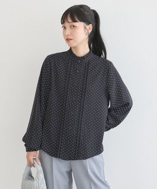 earth music&ecology フリルピンタックブラウス Dot Black