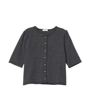 earth music&ecology ゴールドボタンボーダーカーディガン Black
