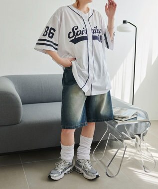 WEGO ベースボールメッシュビッグシャツ ホワイト