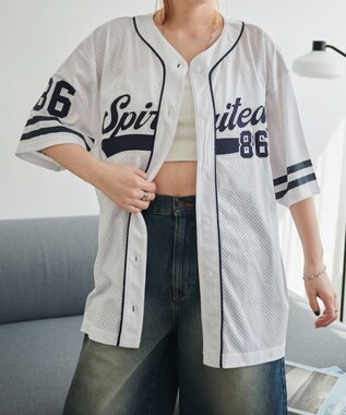 WEGO ベースボールメッシュビッグシャツ ホワイト