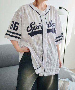 WEGO ベースボールメッシュビッグシャツ ホワイト