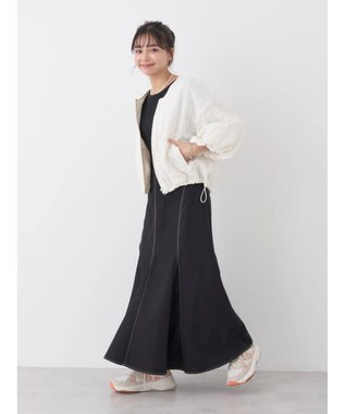 earth music&ecology 配色ステッチパネルフレアスカート Black