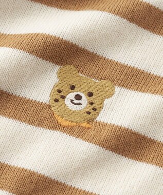 MIKI HOUSE HOT BISCUITS 【80-120cm】ボーダー柄 ワンポイント長袖Tシャツ ベージュ