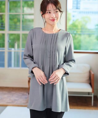Tiaclasse 【洗える】ピンタックチュニックブラウス グレー