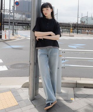 WEGO 【ユニセックス着用ITEM/MLサイズ展開】フェイクレイヤードヘンリーネックT（SS） ブラック