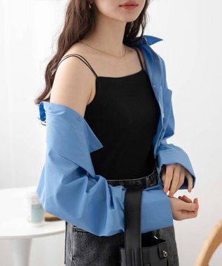 WEGO 【カップ付き】なちゅ盛れカップイン2ストラップキャミ ブラック