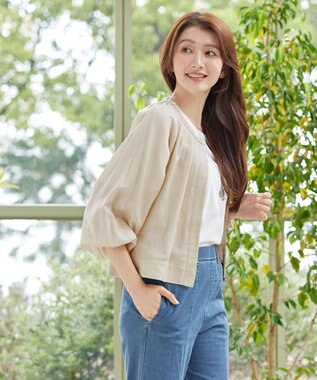 Tiaclasse L 麻調襟ギャザーシアーブルゾン ライトベージュ