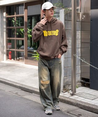 WEGO 【ユニセックス着用ITEM/SMLサイズ展開】グラフィックロゴプルパーカー ブラウン