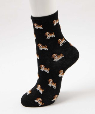 WEGO 総柄イヌクルーソックス ブラック