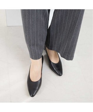 Pointer 【3.5cmヒール】日本製 高級本革ローヒールパンプス ブラック