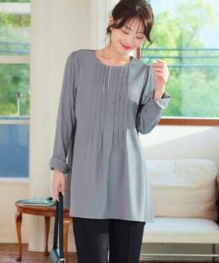 Tiaclasse 【洗える】ピンタックチュニックブラウス グレー