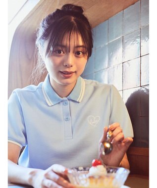 earth music&ecology ハートロゴ刺繍ポロ Blue