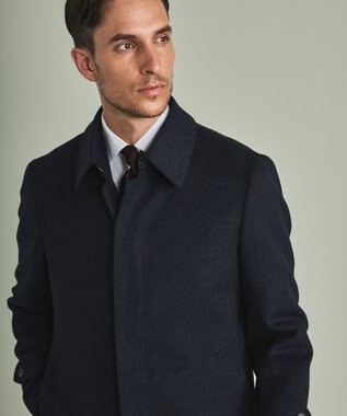 GOTAIRIKU アンゴラビーバー ステンカラーコート ネイビー系8(ストライプ)