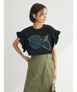 Green Parks ・ＤｏｕｂｌｅＦｌａｇｓ　フリルショルダープリントＴＥＥ Black