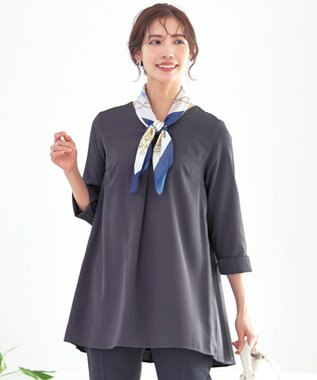 Tiaclasse 【洗える・スマート裏起毛】バックプリーツチュニックブラウス チャコールグレー