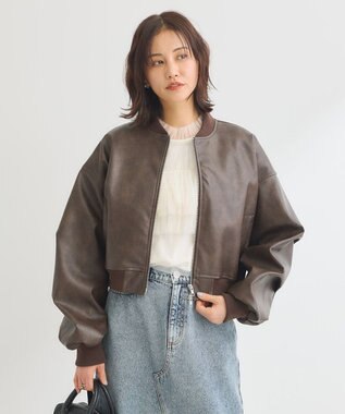 Green Parks ・ＥＬＥＮＣＡＲＥ　ＤＵＥ　合皮ＭＡ－１ブルゾン Brown