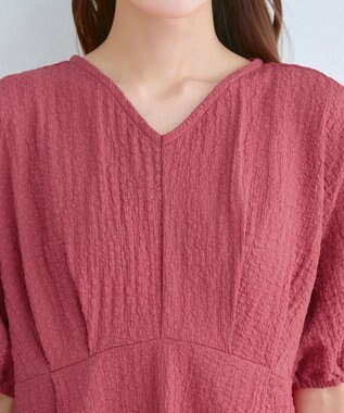 Tiaclasse L 【新色追加】ワッフルVネックワンピース ディープピンク