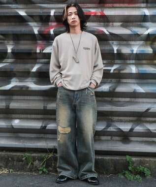 WEGO スーパーバギーダメージデニムパンツ デニム淡加工色