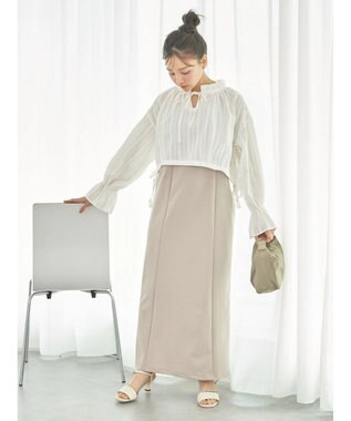 earth music&ecology ＳＥＴ２点ドビーショートブラウス＋キャミワンピース Beige