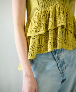 GRACE CONTINENTAL ミックスフリルニットトップ イエロー