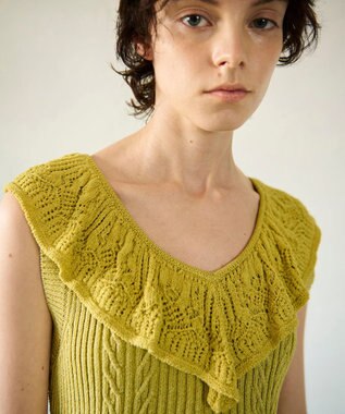 GRACE CONTINENTAL ミックスフリルニットトップ イエロー