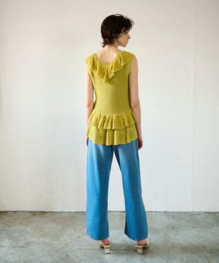 GRACE CONTINENTAL ミックスフリルニットトップ イエロー
