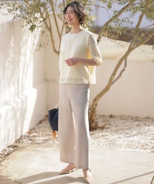 J.PRESS LADIES S リネンバイオシャンブレー ワイド パンツ ベージュ系