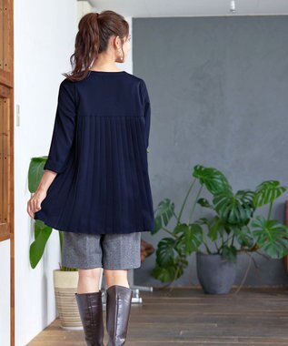 Tiaclasse 【洗える・スマート裏起毛】バックプリーツチュニックブラウス ネイビー