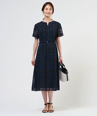 J.PRESS LADIES S シャドーチェック ワンピース ネイビーチェック系